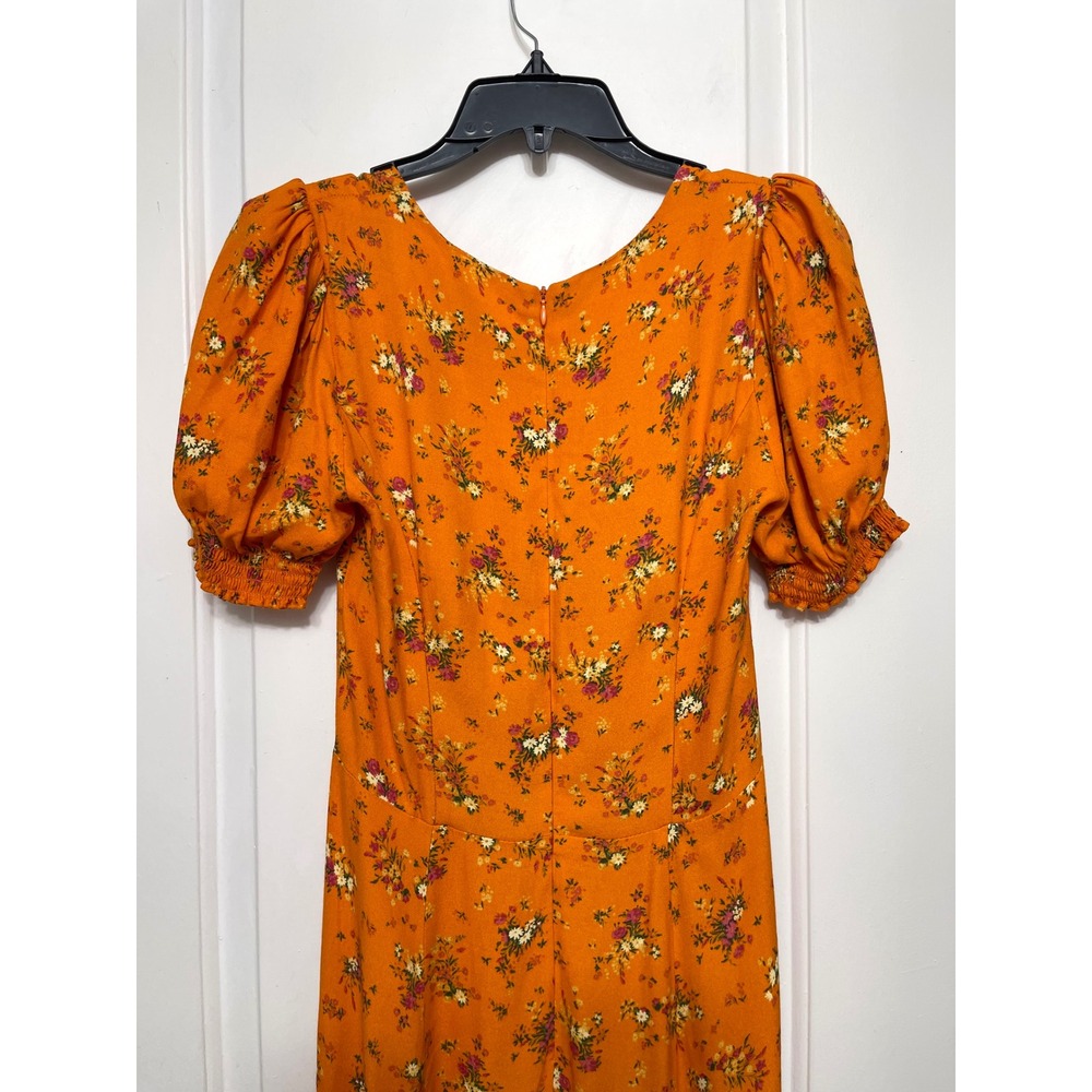 Reformation Lacey Dress Orange Ditsy Floral Puff Sleeve Midi Slit Size 6 - Picture 7 of 13